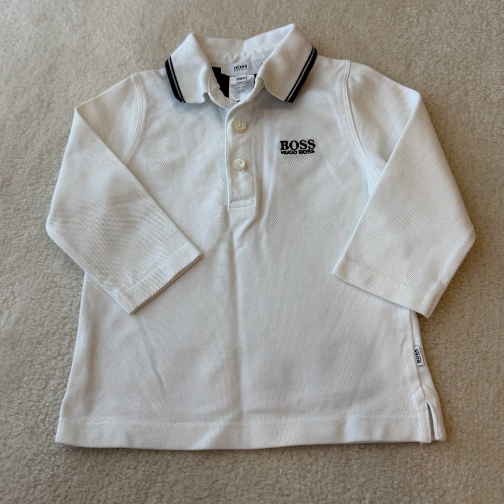 Boss Kids White Polo Shirt with Black Trim Short Sleeves